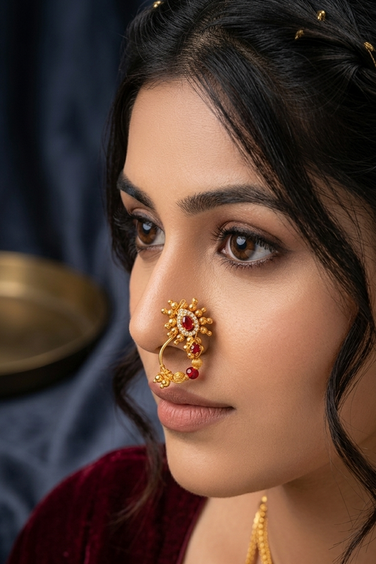 Golden and Red AD Stone Nath