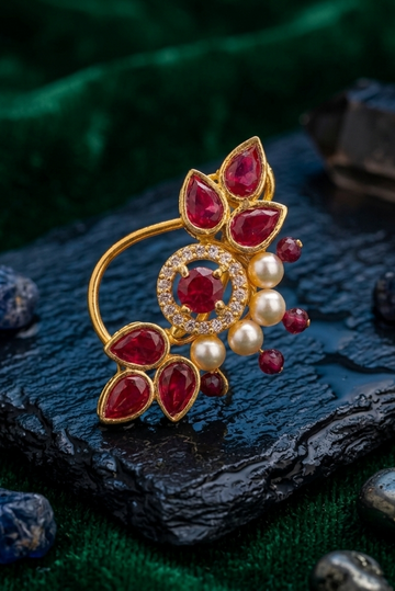 Red American Diamond Nath