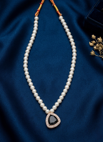 Black Stone Pearl Necklace with Earrings