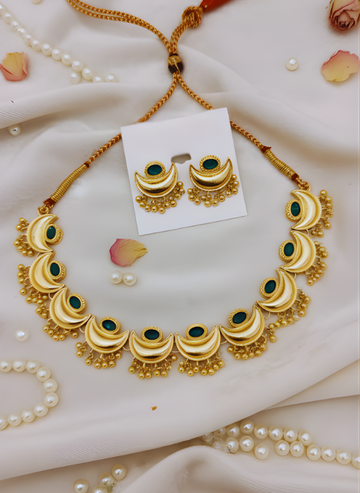 Green Chandrabindi Necklace Set with Earrings