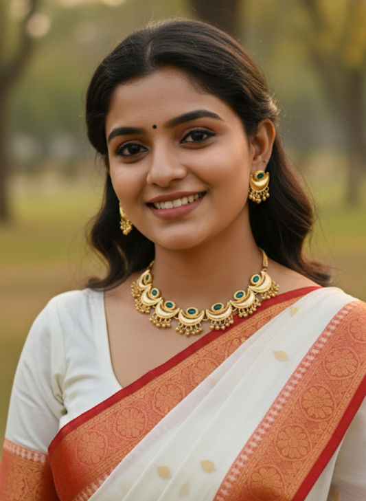 Green Chandrabindi Necklace Set with Earrings
