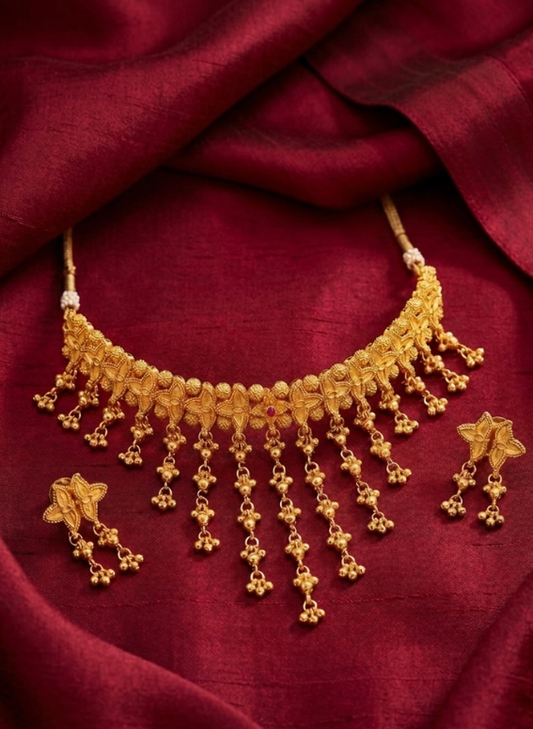 Golden Laffa Necklace with Earrings